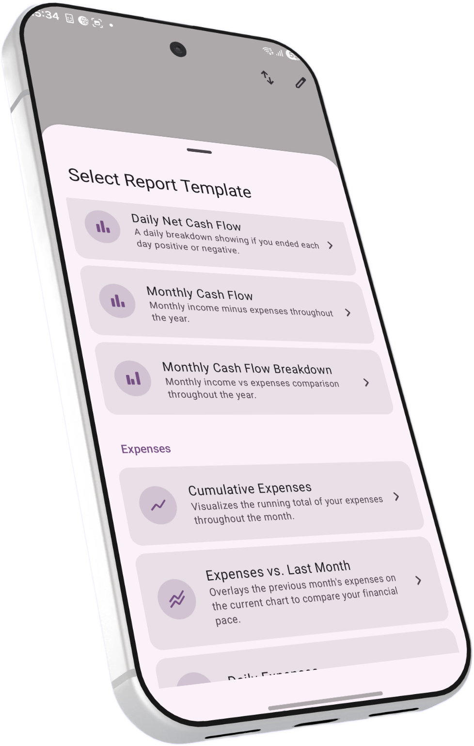 Report templates screen in BudgetViz